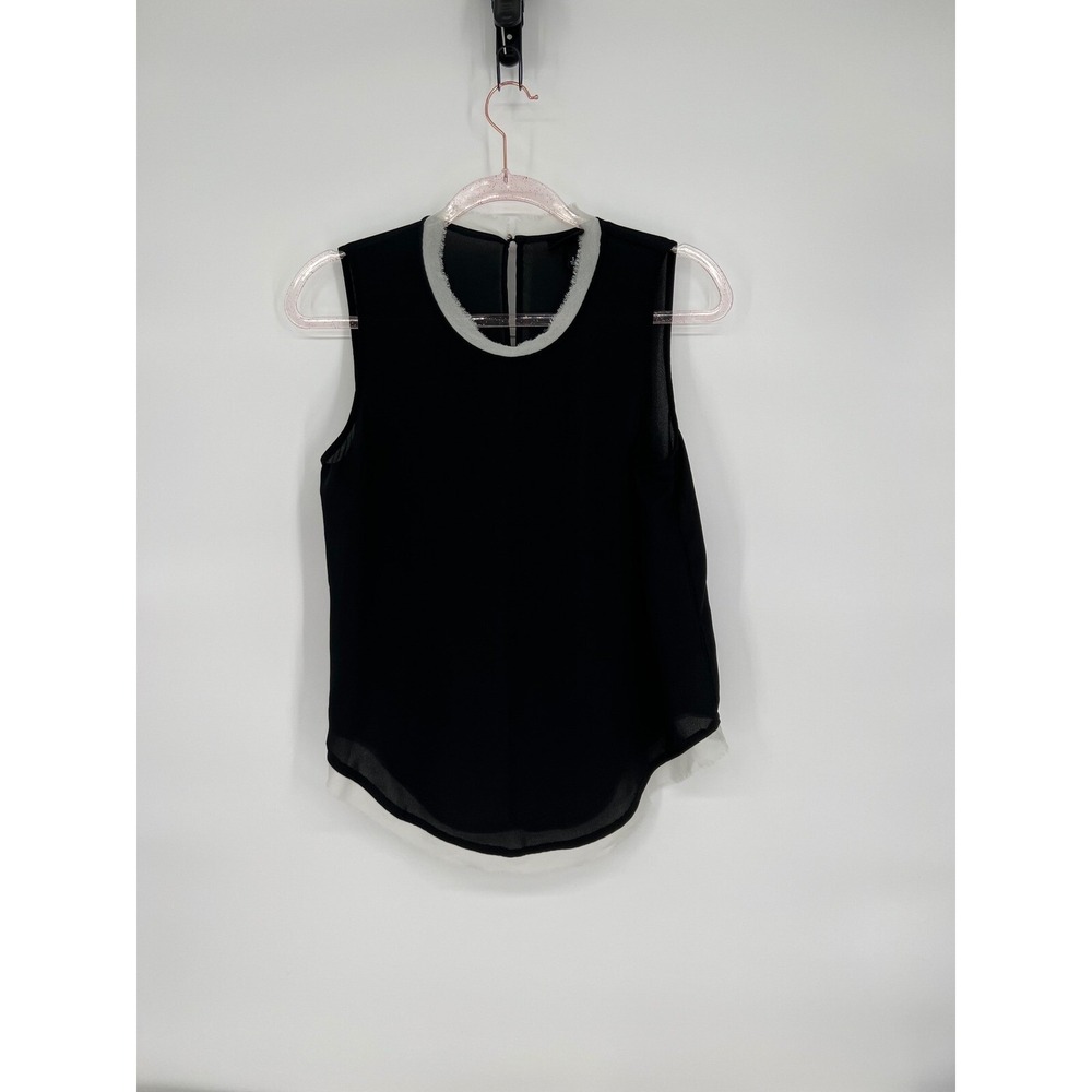 Who What Wear Sleeveless Top Gray Trim Black Blouse Casual Size S